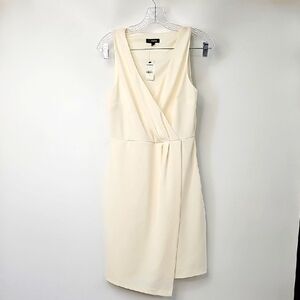Express White Rusched Waist Asymmetric Hemline Knee Length Dress Side Zip Sz:M